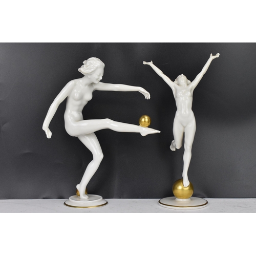 114 - Two mid 20th century Hutschenreuther porcelain Art Deco style nude figures, impressed marks to the b... 