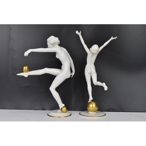 114 - Two mid 20th century Hutschenreuther porcelain Art Deco style nude figures, impressed marks to the b... 