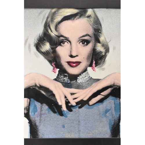 121 - Simon Claridge - A silkscreen on abstract with a hand painted layer print depicting Marilyn Monroe, ... 