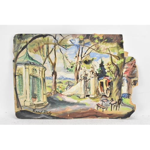 129 - French school, An unframed watercolour depicting a country landscape scene, signed Raoul Dufy to the... 