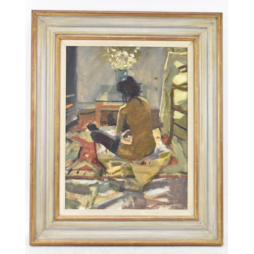 132 - Ken Howard, R.A. (1932-2022) - Oil on canvas entitled 'Black Stockings', signed to the lower right c... 