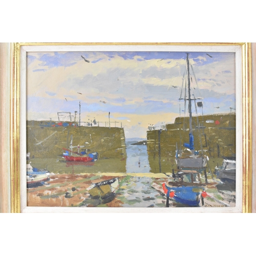 136 - Ken Howard, R.A. (1932-2022) - Oil on board entitled 'Mousehole' signed to the lower right corner, 3... 