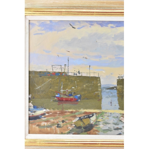 136 - Ken Howard, R.A. (1932-2022) - Oil on board entitled 'Mousehole' signed to the lower right corner, 3... 