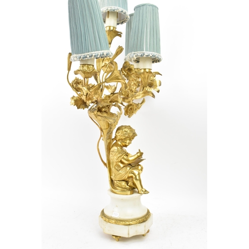 152 - A 19th century Louis XV style ormolu and marble table lamp, converted from a candelabrum, fashioned ... 