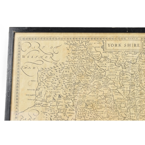 155 - A mid 18th century John Speed map of Yorkshire, with Royal Coat of Arms to top right corner and Chri... 