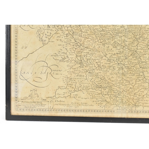 155 - A mid 18th century John Speed map of Yorkshire, with Royal Coat of Arms to top right corner and Chri... 