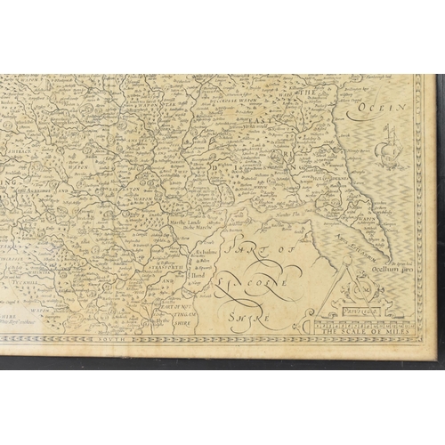 155 - A mid 18th century John Speed map of Yorkshire, with Royal Coat of Arms to top right corner and Chri... 