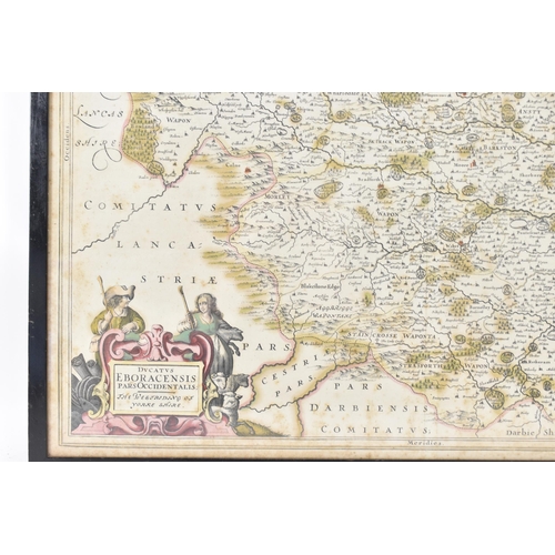 156 - A 17th century map of The West Riding of Yorkshire with Royal Coat of Arms to top and top right corn... 