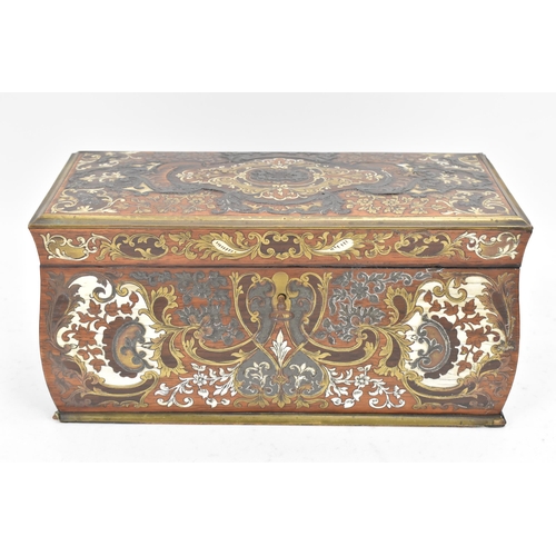 161 - A 19th century French marquetry inlaid tea caddy, of slight bombe form, profusely inlaid with ivory ... 