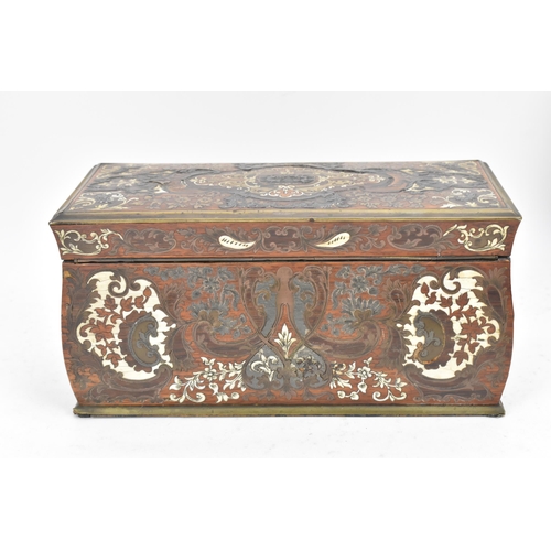 161 - A 19th century French marquetry inlaid tea caddy, of slight bombe form, profusely inlaid with ivory ... 