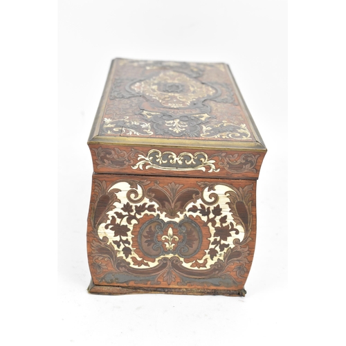 161 - A 19th century French marquetry inlaid tea caddy, of slight bombe form, profusely inlaid with ivory ... 