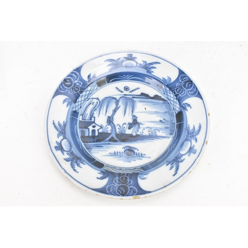 162 - A set of four 18th century English delft plates, circa 1760, decorated in the Chinese manner, each p... 