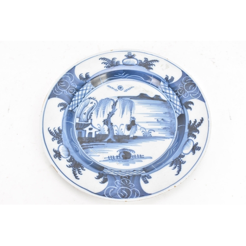 162 - A set of four 18th century English delft plates, circa 1760, decorated in the Chinese manner, each p... 