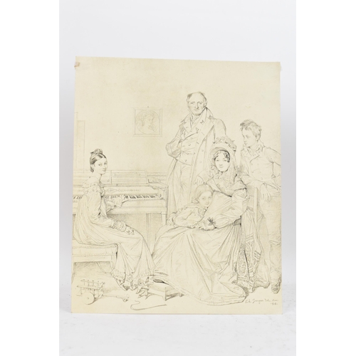 163 - After Jean-Auguste-Dominique Ingres - An engraving depicting the Stamaty Family, 26.2cm x 21.4cm, un... 