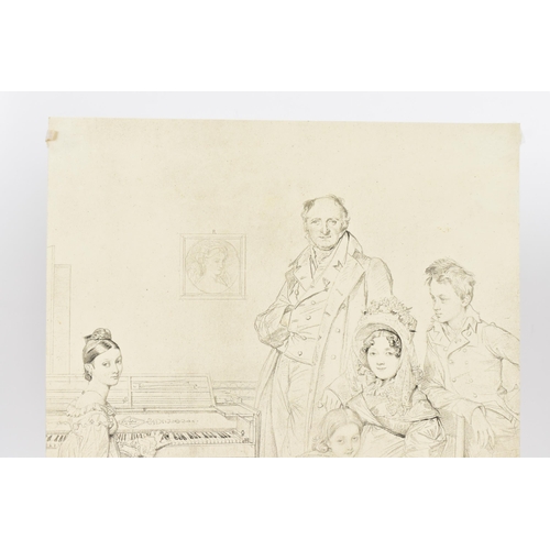 163 - After Jean-Auguste-Dominique Ingres - An engraving depicting the Stamaty Family, 26.2cm x 21.4cm, un... 