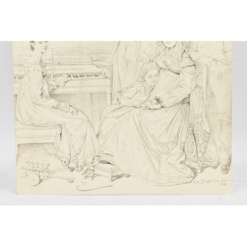 163 - After Jean-Auguste-Dominique Ingres - An engraving depicting the Stamaty Family, 26.2cm x 21.4cm, un... 