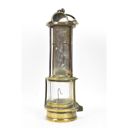 166 - An early 20th century Laidler Of Durham brass three bar Clanny-type frame safety lamp with stamped m... 