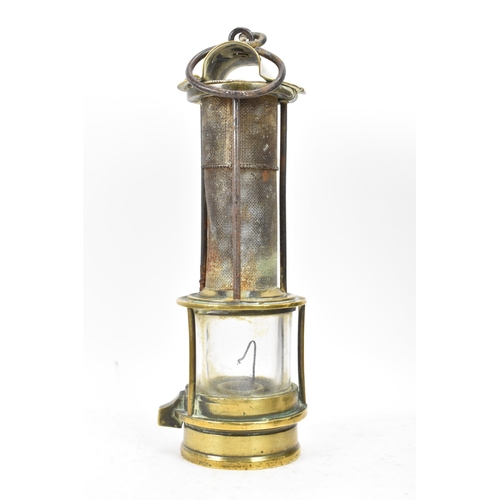 166 - An early 20th century Laidler Of Durham brass three bar Clanny-type frame safety lamp with stamped m... 