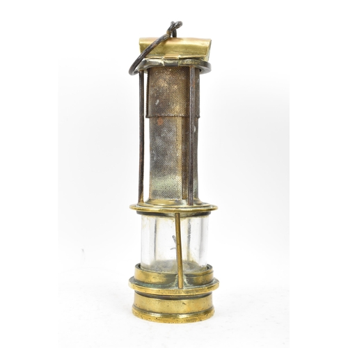 166 - An early 20th century Laidler Of Durham brass three bar Clanny-type frame safety lamp with stamped m... 