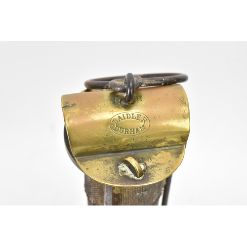 166 - An early 20th century Laidler Of Durham brass three bar Clanny-type frame safety lamp with stamped m... 