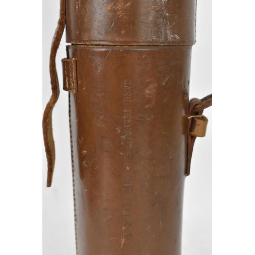 183 - A WW2 Scout regiment three drawer telescope in a brown leather carrying case, the brown case inscrib... 