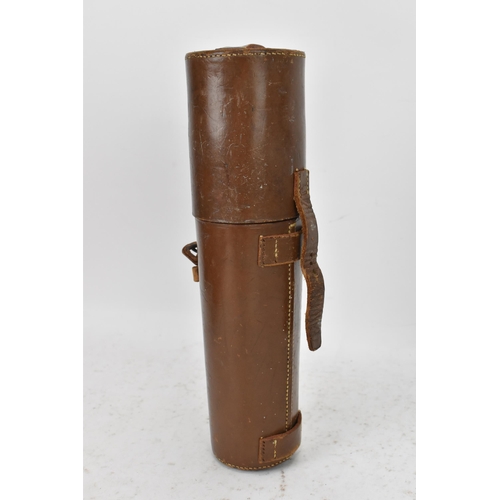 183 - A WW2 Scout regiment three drawer telescope in a brown leather carrying case, the brown case inscrib... 