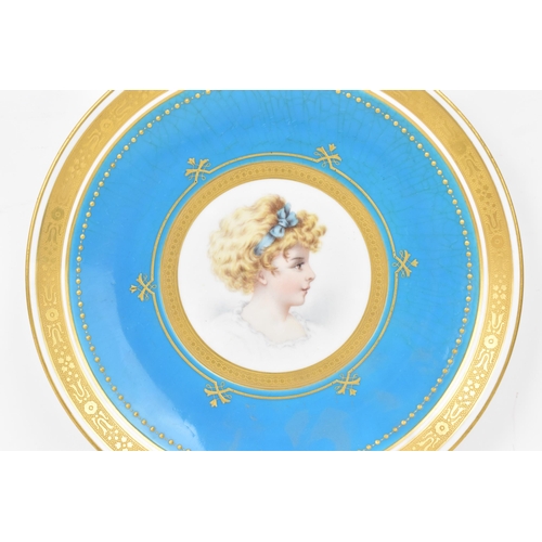 190 - A mid Victorian Minton cabinet plate, date mark for 1876, the central field painted with a young gir... 