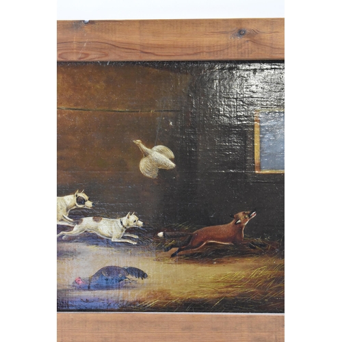 193 - British school (19th century) Two oil on boards depicting dogs chasing a fox, each unsigned and in c... 