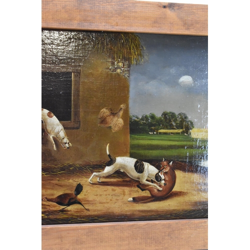 193 - British school (19th century) Two oil on boards depicting dogs chasing a fox, each unsigned and in c... 