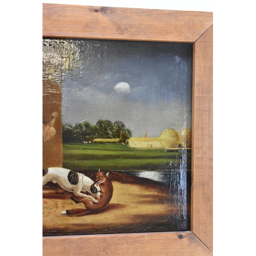 193 - British school (19th century) Two oil on boards depicting dogs chasing a fox, each unsigned and in c... 