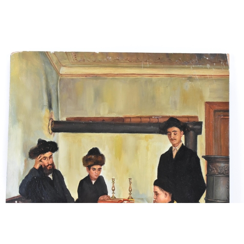 197 - N. Henry Bingham (B.1939) An oil on board depicting an interior scene of Jewish men and boys, 40.5cm... 