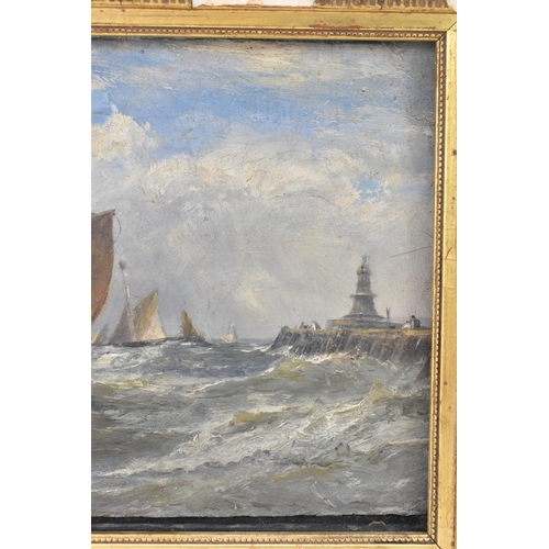 198 - Edwin Hayes (Irish 1820-1904) An oil on board sailing boats with a lighthouse, signed to the lower l... 