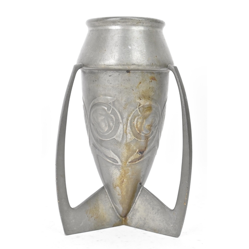 20 - Archibald Knox for Liberty & Co - an Art Nouveau Tudric pewter 'Rocket' vase', with raised and styli... 