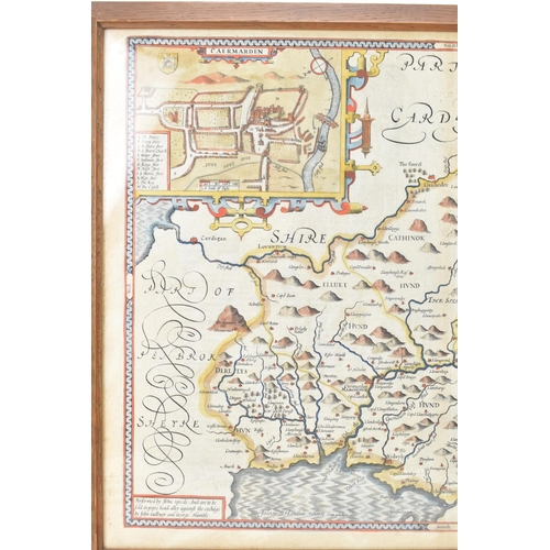 200 - A John Speed 17th century coloured copper engraved map, circa 1610 - entitled in cartouche 'Caermard... 