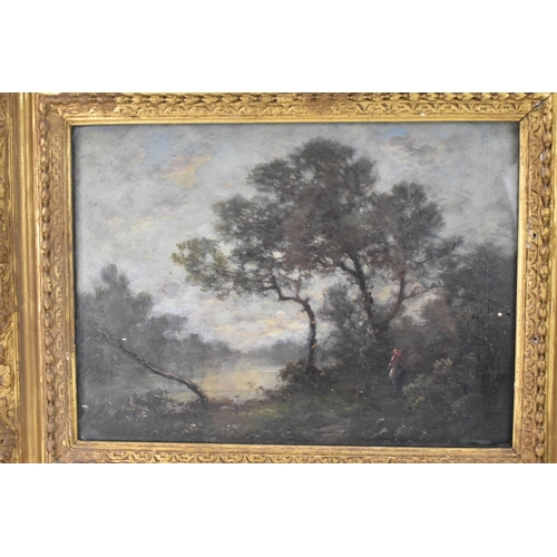 203 - A 19th century oil on board depicting a river landscape scene with figure to the foreground, unsigne... 