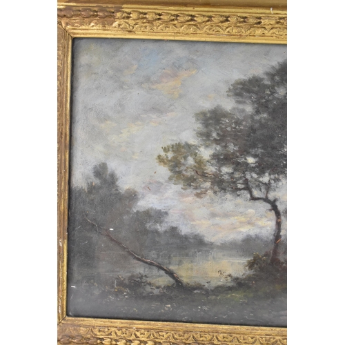 203 - A 19th century oil on board depicting a river landscape scene with figure to the foreground, unsigne... 