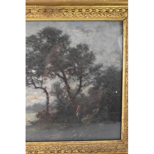 203 - A 19th century oil on board depicting a river landscape scene with figure to the foreground, unsigne... 