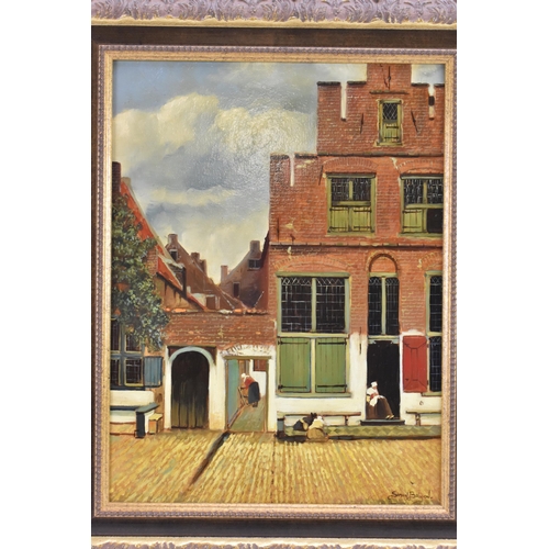 206 - Simon Balyon (B.1965) An oil on board depicting a Dutch scene of figures and buildings, signed to th... 