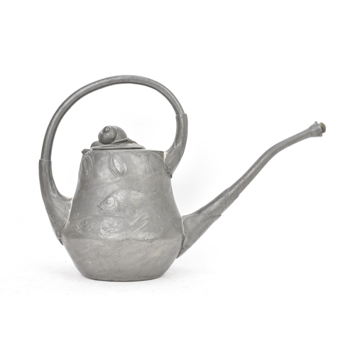 21 - Hugo Leven for Kayserzinn, a Jugendstil Art Nouveau pewter watering can, number 4205, circa 1900, ba... 