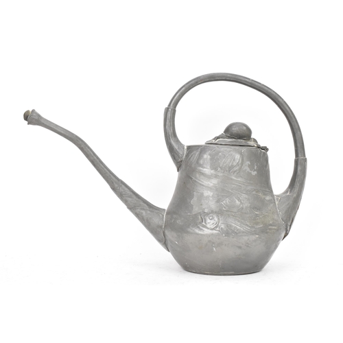 21 - Hugo Leven for Kayserzinn, a Jugendstil Art Nouveau pewter watering can, number 4205, circa 1900, ba... 