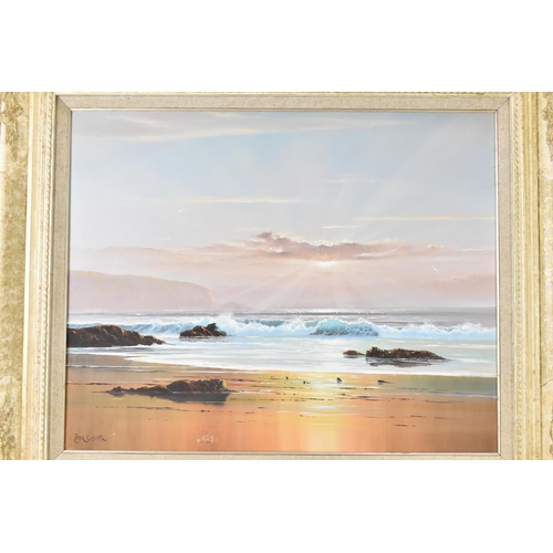 212 - Peter Cosslett (1927-2012) - An oil on canvas depicting a beach scene, signed to the lower left corn... 