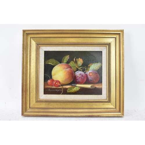 214 - Raymond Campbell (B.1956) - An oil on board still life depicting fruit and a knife, signed to the lo... 