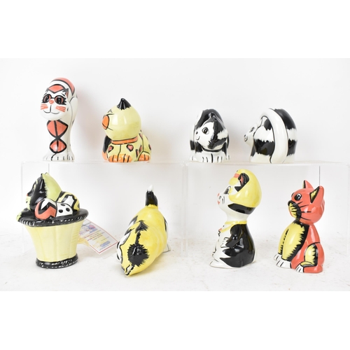 223 - Eight Lorna Bailey porcelain hand painted cat ornaments, to include 'Easter Basket The Cat' with cer... 