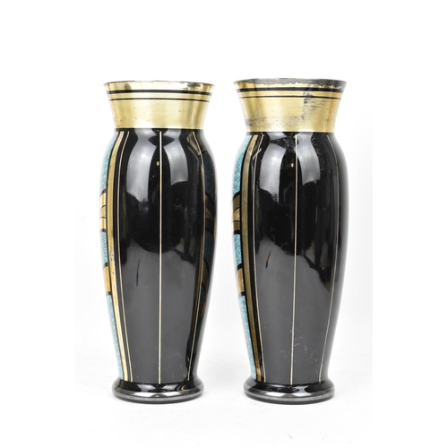 24 - Two HEM 1930s Czechoslovakian glass vases, each of ovoid form and decorated in silver lustre and tur... 