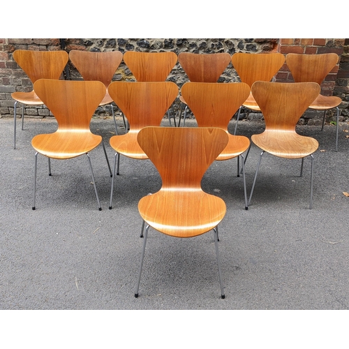 243 - Fritz Hansen - designed by Arne Jacobsen, a set of eleven '3107' stacking chairs, layered plywood ra... 