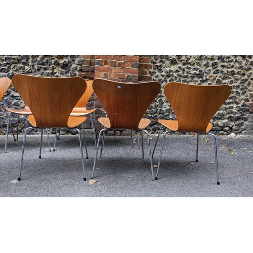 243 - Fritz Hansen - designed by Arne Jacobsen, a set of eleven '3107' stacking chairs, layered plywood ra... 