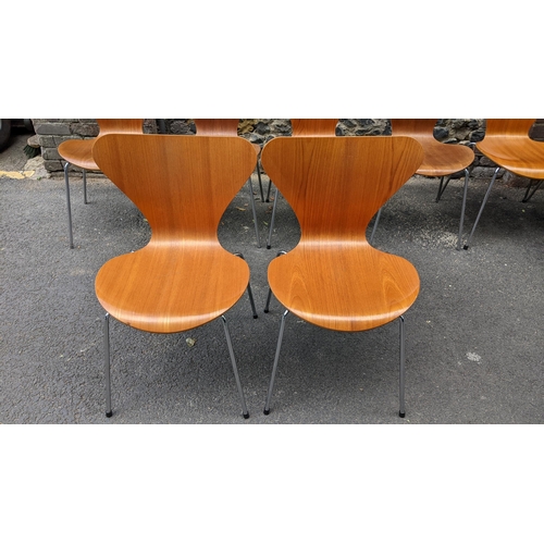 243 - Fritz Hansen - designed by Arne Jacobsen, a set of eleven '3107' stacking chairs, layered plywood ra... 