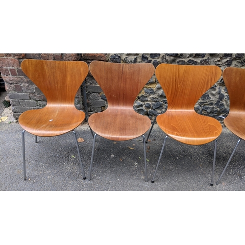 243 - Fritz Hansen - designed by Arne Jacobsen, a set of eleven '3107' stacking chairs, layered plywood ra... 