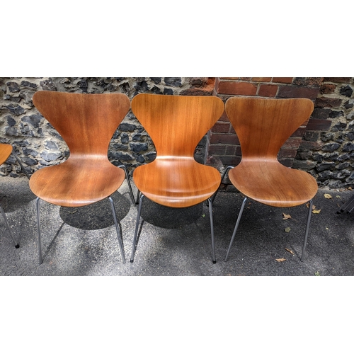 243 - Fritz Hansen - designed by Arne Jacobsen, a set of eleven '3107' stacking chairs, layered plywood ra... 