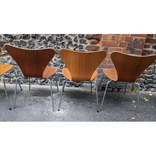 243 - Fritz Hansen - designed by Arne Jacobsen, a set of eleven '3107' stacking chairs, layered plywood ra... 